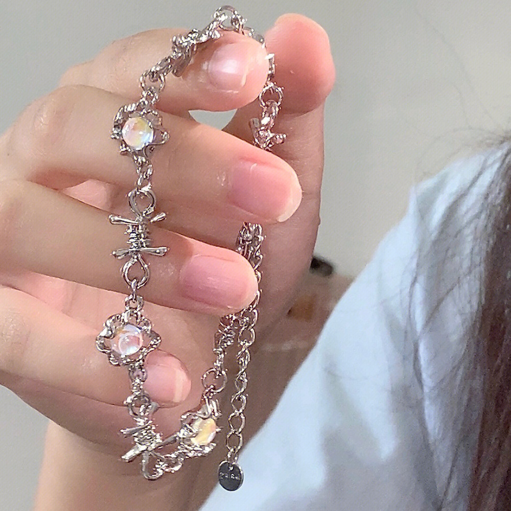 Sweet Thorn Splice Moonstone Bracelet Untuk Wanita Gelang Rantai Perak Aksesoris Perhiasan