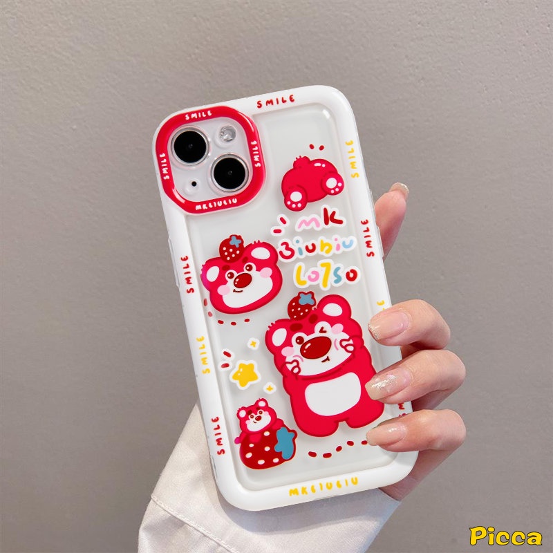 IPHONE Kartun Winnie the Pooh Couple Case Kompatibel Untuk Iphone7 8 Plus XR 11 14 13 12 Pro Max X XS Max6 8 7 6s Plus SE 2020 Cute Strawberry Bear Manyo Lembut Tpu Airbag Shockproof Cover