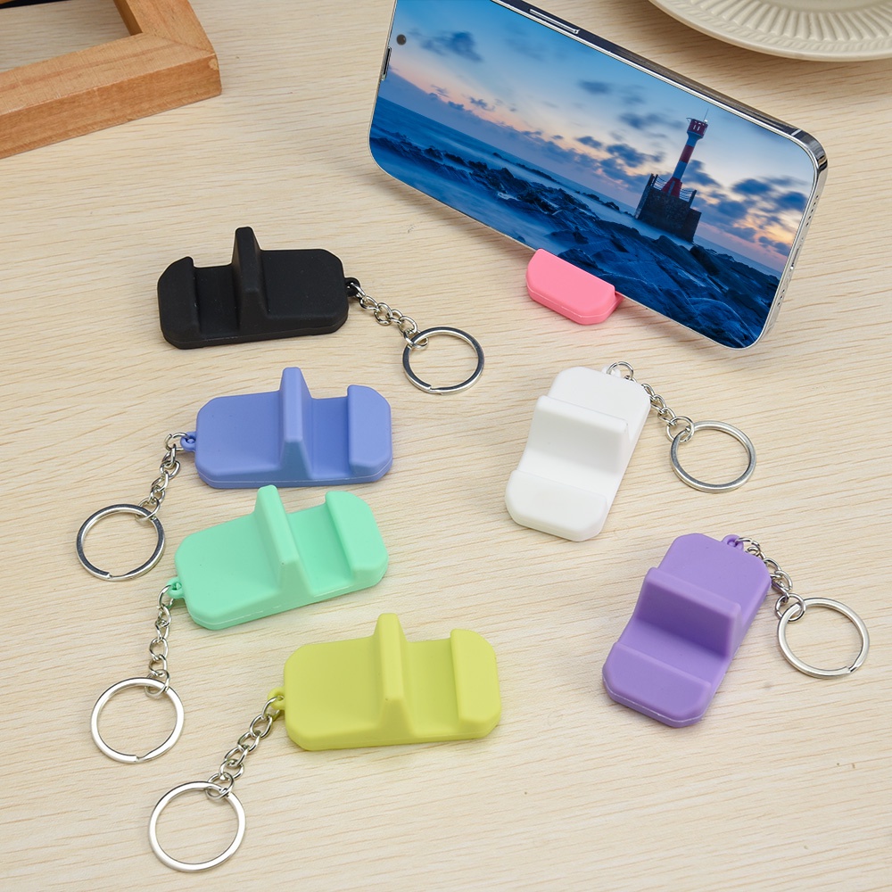 Warna Solid Portabel Berkualitas Tinggi Mini PVC Gantungan Kunci Cincin Holder/Tahan Lama Sederhana Luar Dalam Braket Ponsel