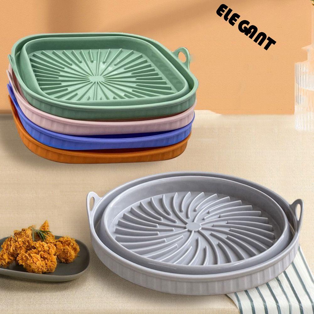 [Elegan] Air Fryer Baking Plate Menebal Tahan Suhu Tinggi Silikon Bulat Persegi Barbecue Mat