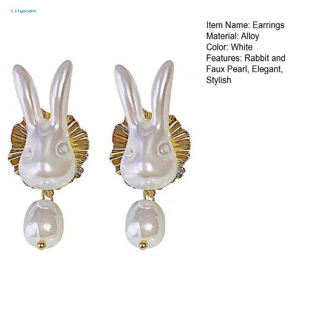 Lilyscent 1pasang Ringan Menjuntai Anting-Anting Aksesoris Pesta Bunny Faux Pearl Earrings Accessories Eye-catching