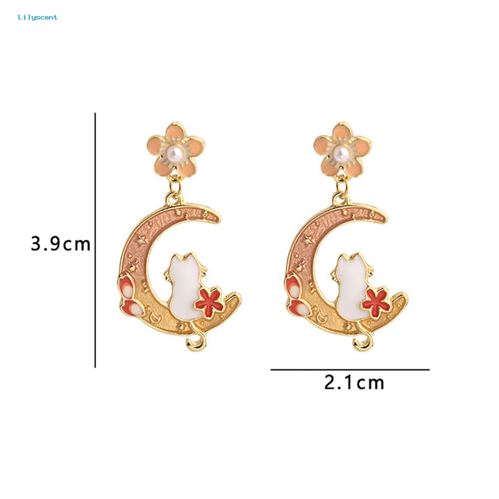 Lilyscent 1pasang Anti Luntur Wanita Anting Aksesori Fashion Wanita Gadis Indah Bulan Sabit Kelinci Stud Earrings Geometris