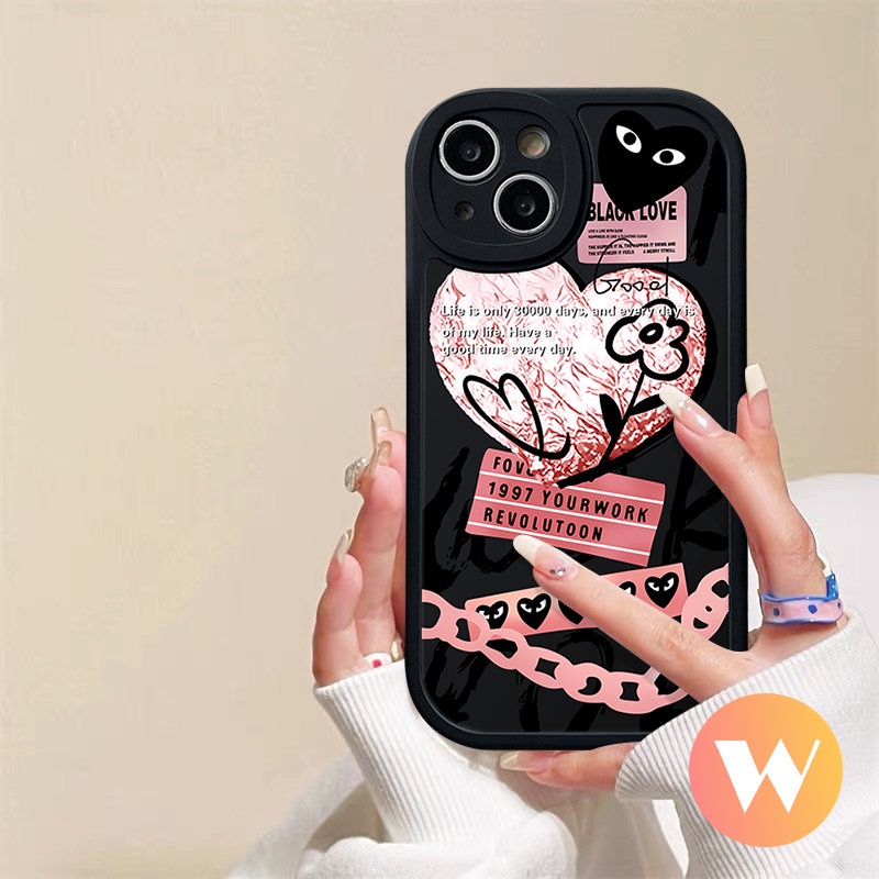 IPHONE Trendy Merek Comme des Garcons Ins Graffiti Cinta Hati Case Kompatibel Untuk Iphone7-6 6s 8plus 11 XR X XS Max13 12 14 Pro Max SE 2020 Smile Label Lembut Tpu Cover