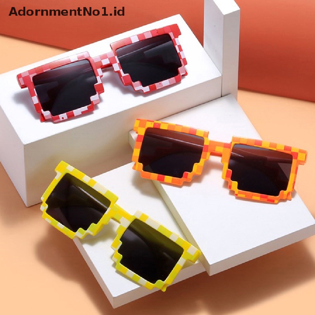 [AdornmentNo1] Kacamata Hitam Retro Dewasa Cosplay Kacamata Persegi Pixel Mosaic Sunglasses [ID]