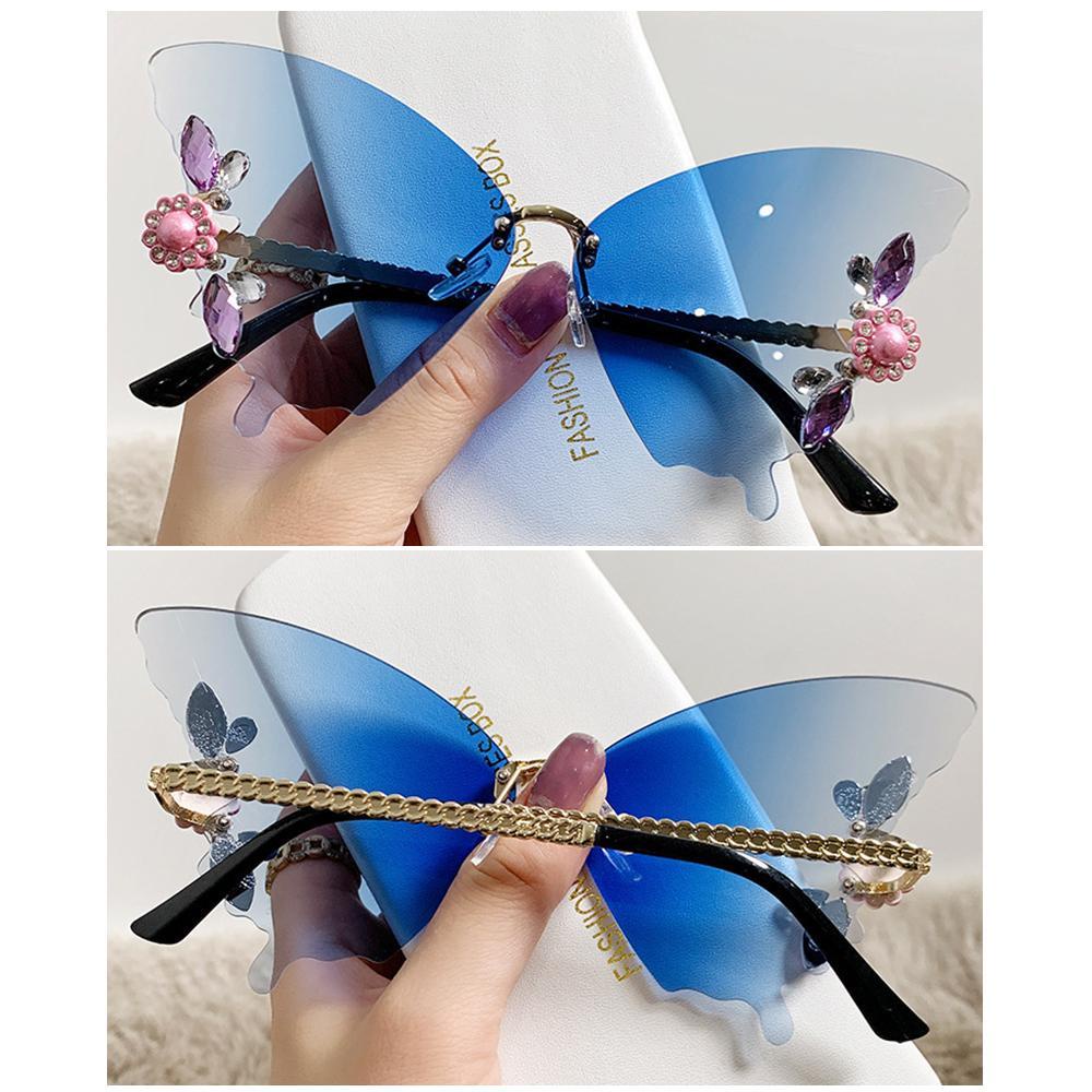 R-flower Kristal Kupu-Kupu Kacamata Hitam Lucu Streetwear Eyewear Diamond Glasses