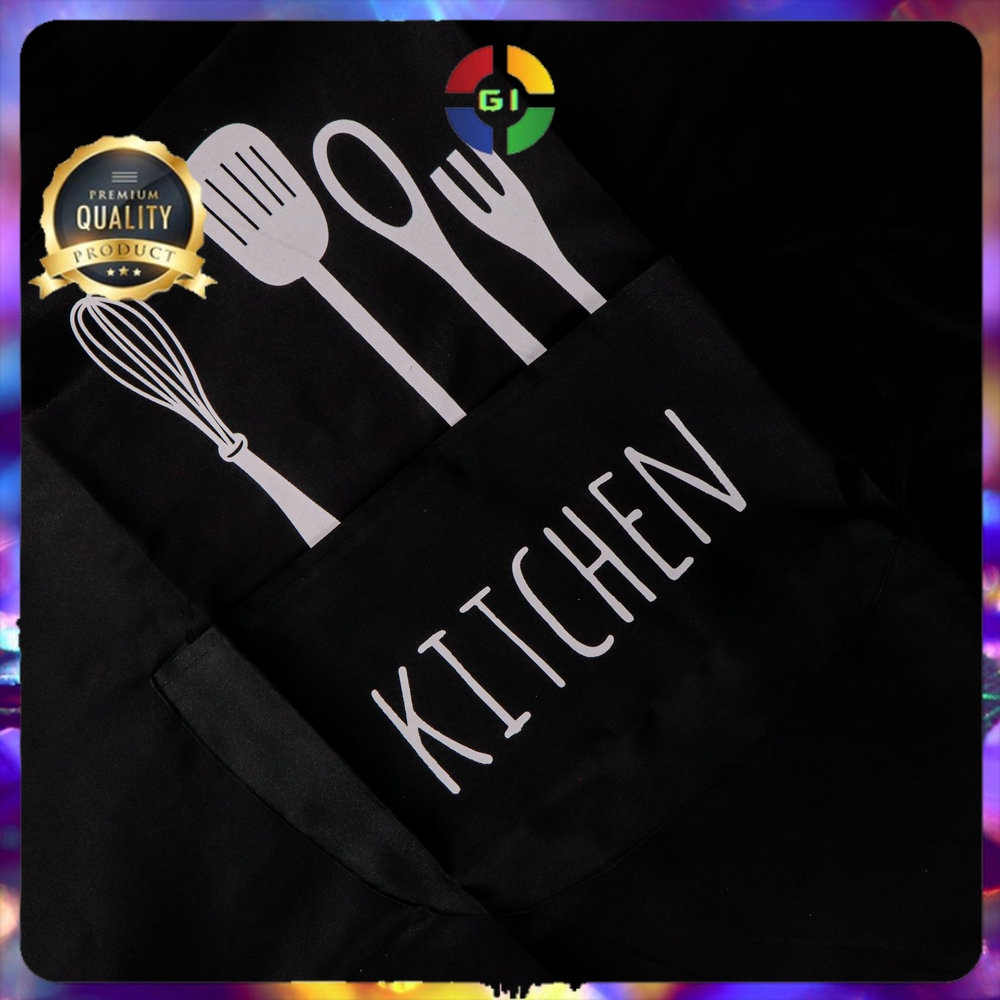 Celemek Apron Dapur Pria Wanit Model Kantung Black