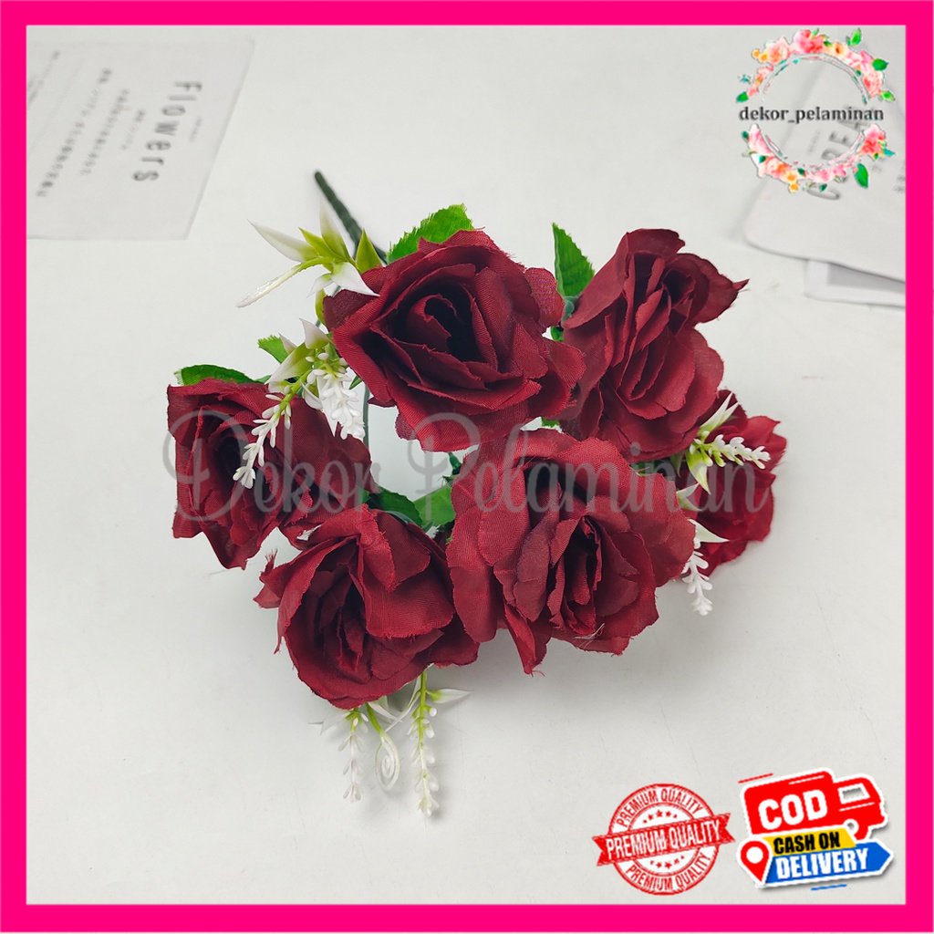 COD 1PCS BUNGA MAWAR TANGKAI 7 ARTIFICIAL - BUNGA ROSE JEPANG UNTUK BUCKET - IMPORT