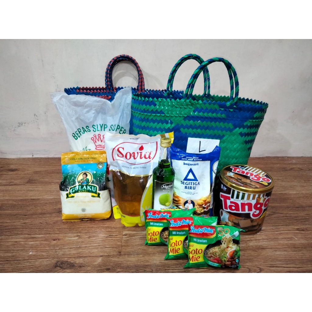 Tas Hampers Lebaran / 5Pcs Tas Anyaman Motif Kaca Kombinasi Ukuran L / Tas Belanja 02