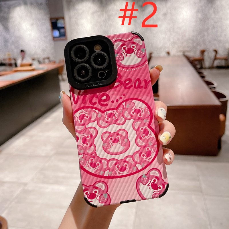 Rose Red Lotso Strawberry Bear Girl Woman Soft Silicon Case HP iP iPhone 6 6S 7 8 14 + Plus SE 2020 X XS XR Max 11 12 13 Pro Max FTD Casing Apple