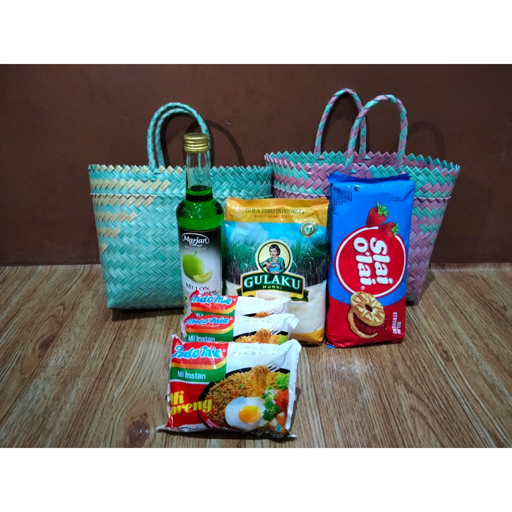 Paket Hemat Tas Belanja / 10Pcs Tas Anyaman Motif Lancip Ukuran XS 02