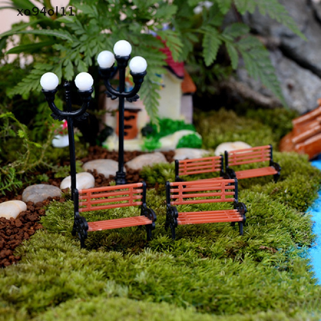 Xo 2Pc Ornamen Taman Mini Miniatur Bangku Kursi Taman Micro Landscape Dekorasi OL