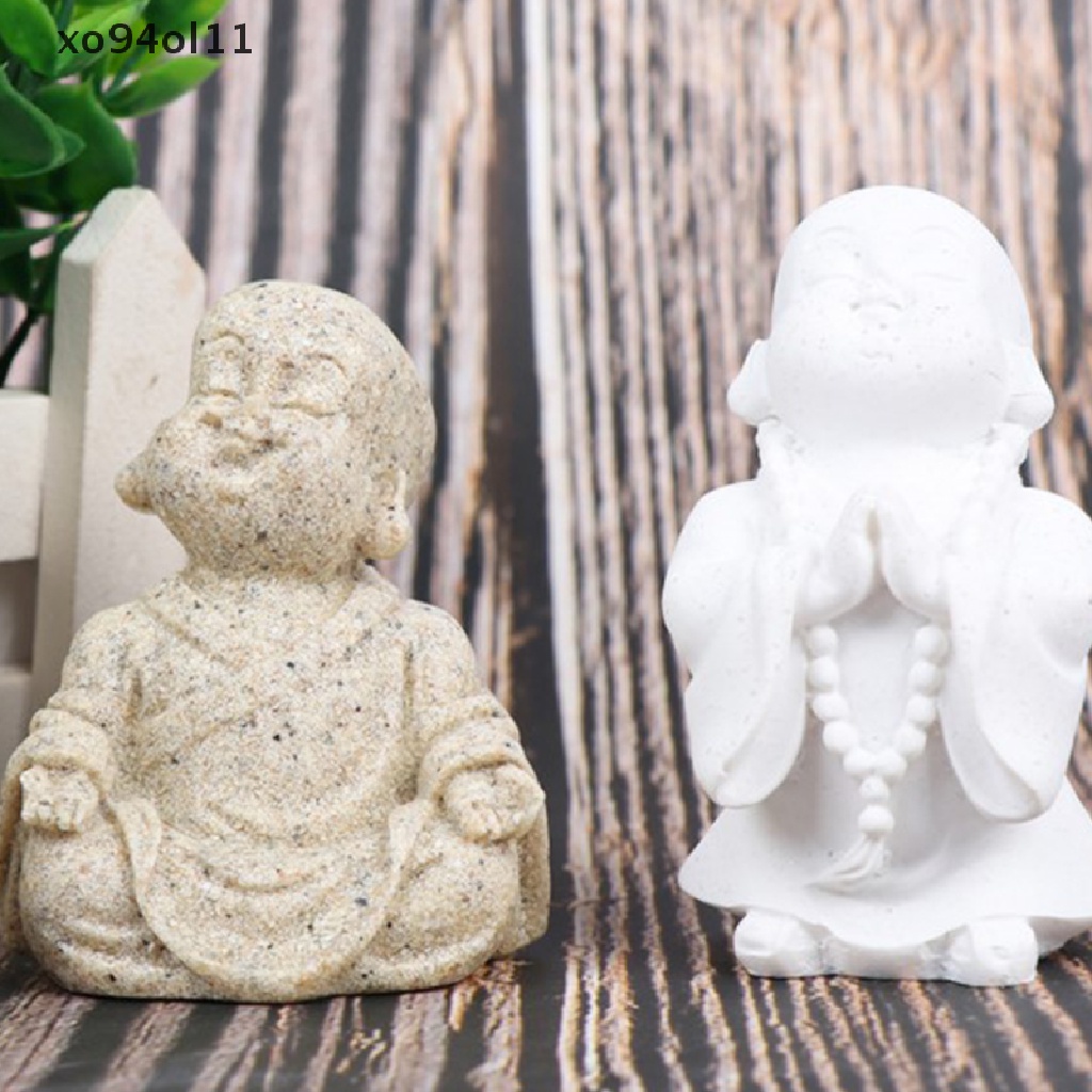 Xo Patung Biksu Kecil Yang Lucu Sandstone Chinese Budha Statuettes Home Decor Gift OL