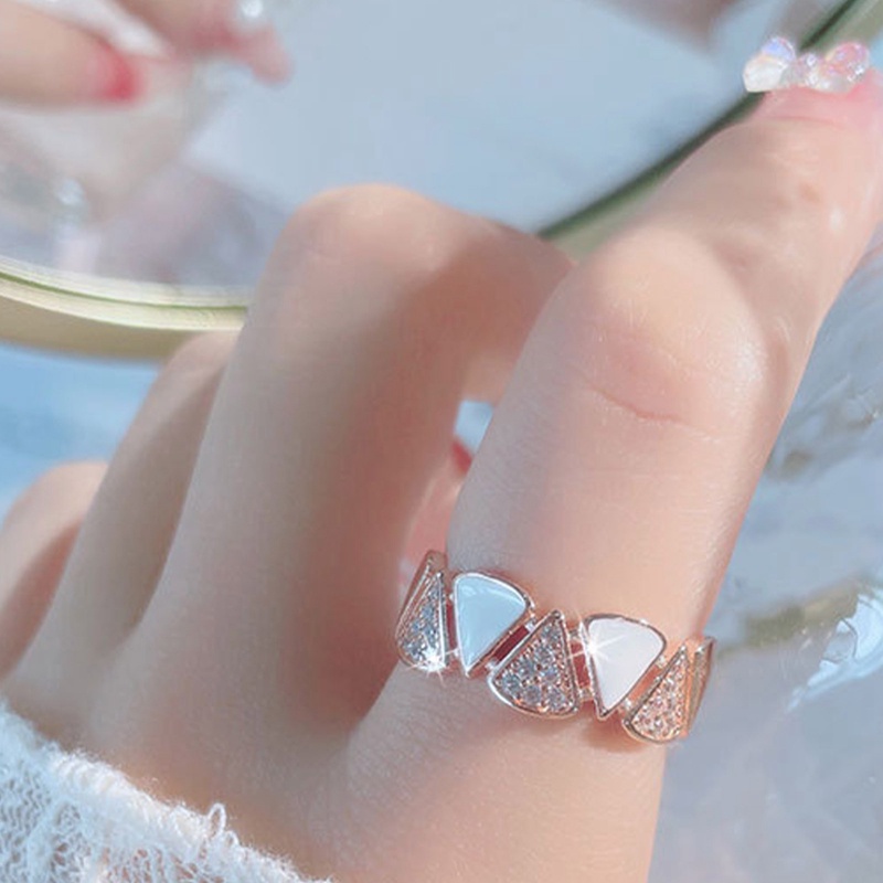 Korea Desain Baru Fashion Zirkon Tembaga Kipas Cincin Elegan Wanita Harian Pembukaan Cincin Yang Dapat Disesuaikan