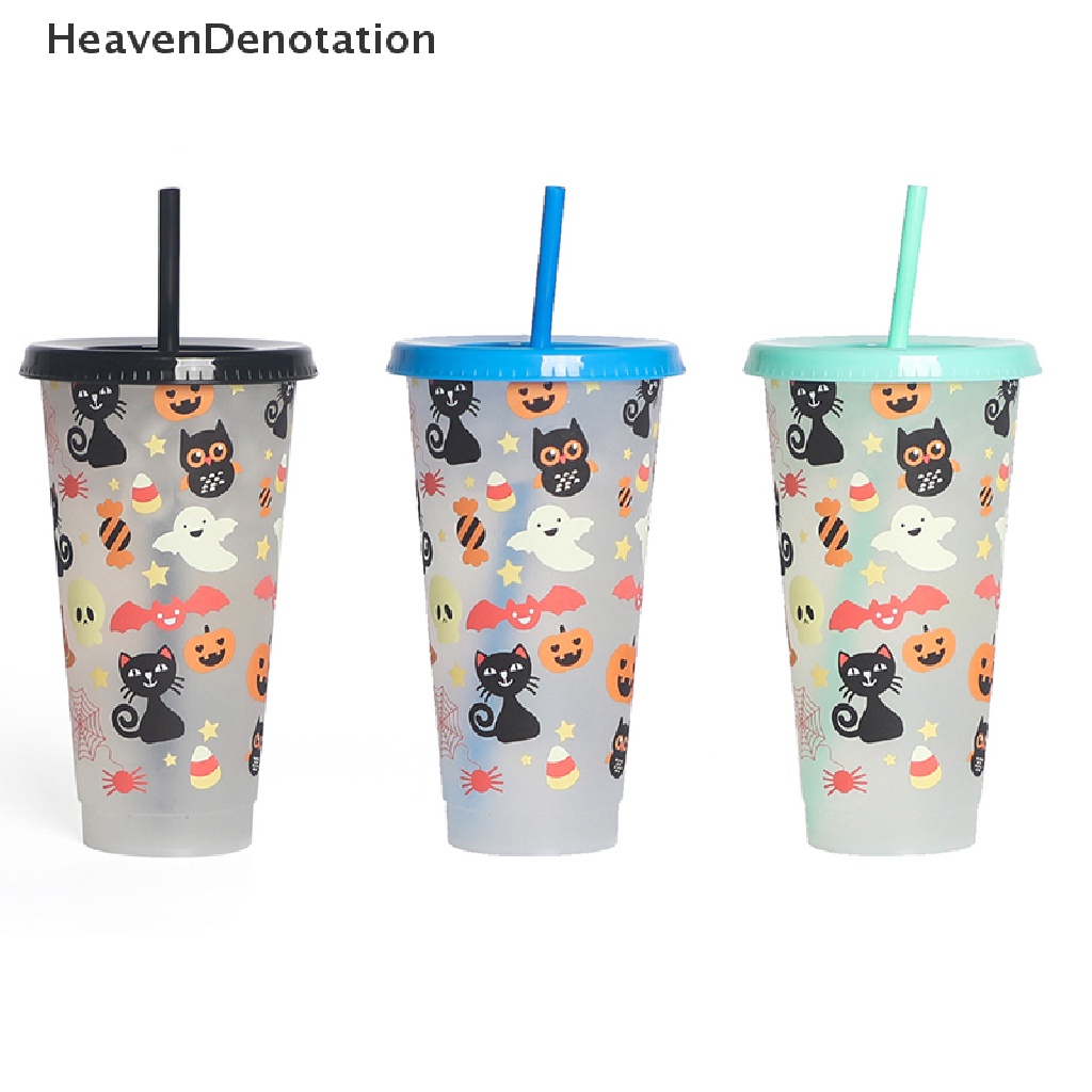 [HeavenDenotation] Gelas Sedotan 710ml Dengan Tutup Perubahan Warna Kreatif Saat Minum Dingin Botol Air HDV