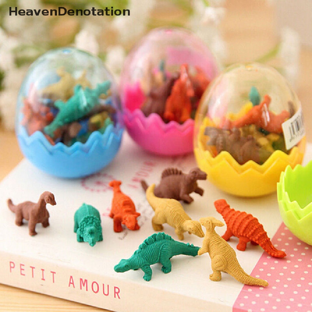 [HeavenDenotation] 1telur 8buah Penghapus Pensil Dinosaurus Mini Siswa Alat Tulis Kantor Hadiah Mainan HDV