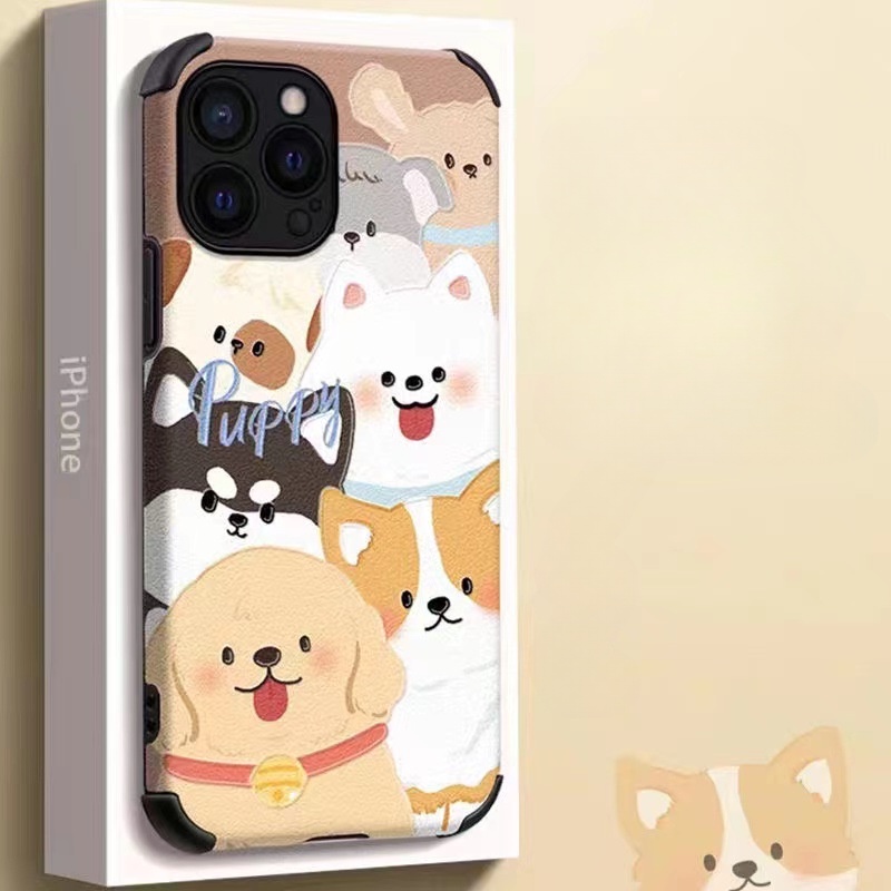 Leather So Cute Puppy Dog Soft Case iP iPhone 6S 7 8 Plus SE 2020 X XR XS Max 11 12 13 14 Pro Max 14 Plus 12 13 Mini Phone Case Men Man