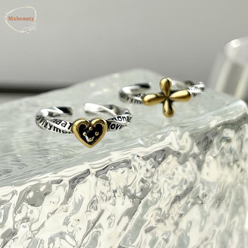 Mxbeauty Wanita Pembukaan Cincin Pesta Untuk Gadis Huruf Punk Cross Knuckles Rings