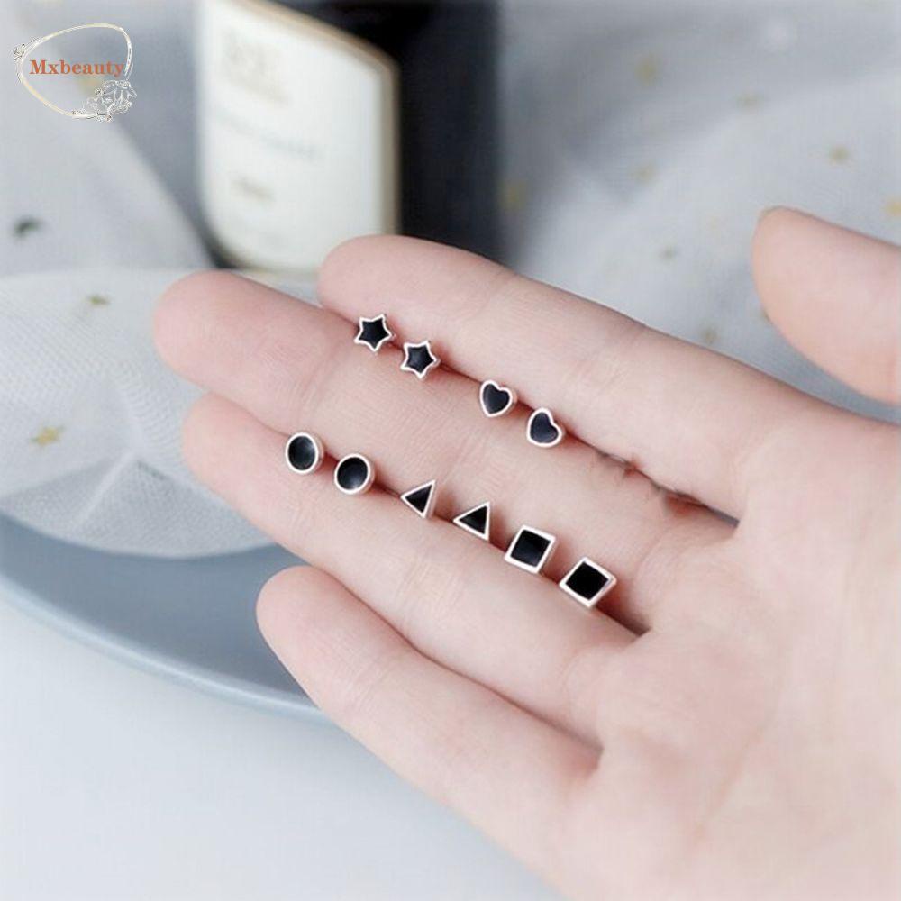 Mxbeauty Anting Hati Perempuan Unisex Vintage Mini Keren Hitam Tampan Fashion Perhiasan