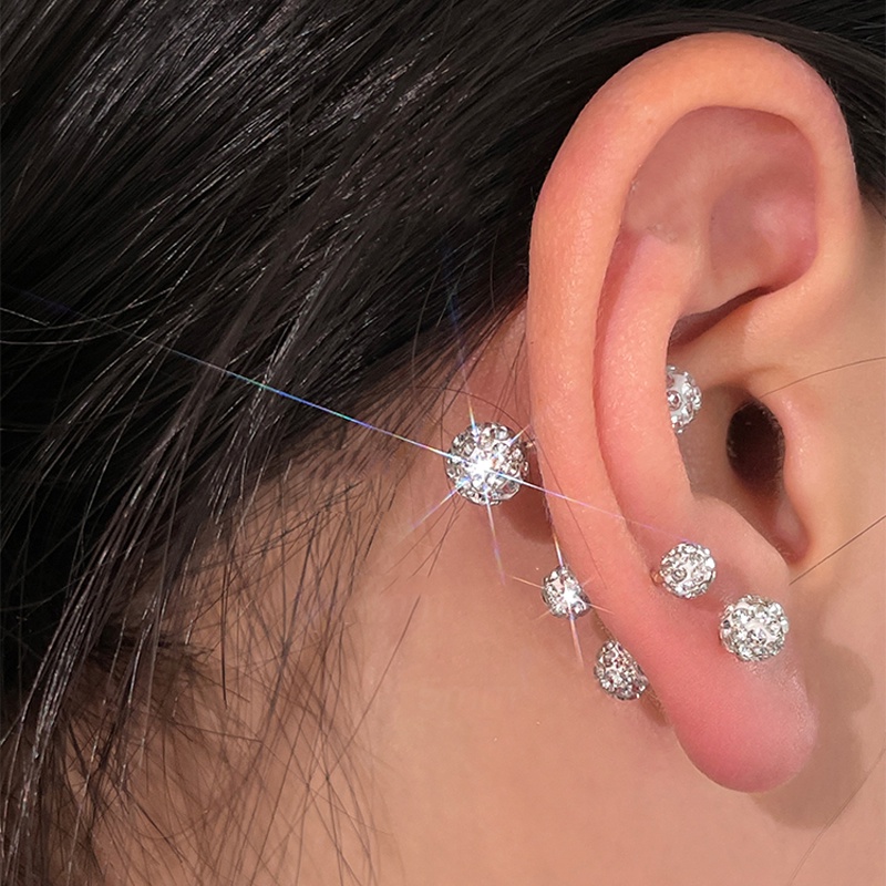 Roselife Bling Bling Zirkon S925 Perak Bola Kecil Anting Sekrup Untuk Wanita Perempuan Tindik Halus Dua Bola Kecil Stud Earring Hypoallergenic Telinga Perhiasan Aksesoris 1 Pc