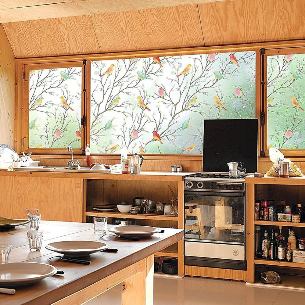 [Elegan] Warna Burung Decals Removable Electrostatic Colorful Frosted Anti-ultraviolet Perlindungan Matahari Anti-Menjepit Stiker Mudah Bersih Transparan Buram Dicat Stiker Jendela
