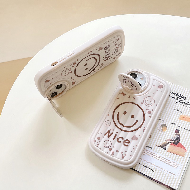 Rotatable Mirror Beige Nice Smile Girl Woman Soft Silicon Case HP iP iPhone 12 13 14 Pro Max 11 FTD Casing Apple