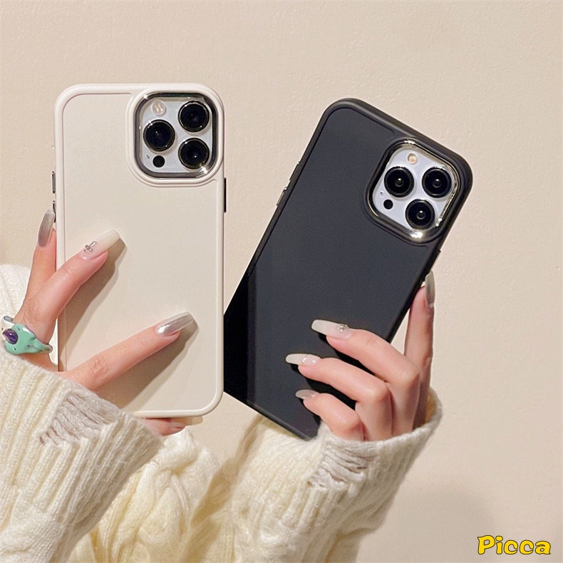 IPHONE Casing Ponsel Persegi Plating Warna Solid Sederhana Mewah Kompatibel Untuk Iphone7Plus 8plus 11xr 14 13 11 12 Pro MAX X 7 8 Plus XS MAX Macaron Candy Color Full Cover Pelindung