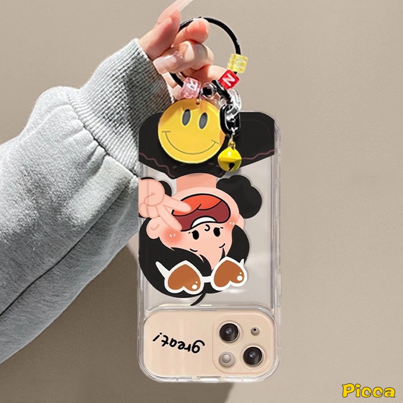 IPHONE Flip Kreatif Make Up Mirror Case Kompatibel Untuk Iphone7 8 14 Plus 11 13 12 14 Pro MAX XR X XS MAX SE Pasangan Cowok Cewek Case Dengan 3D Gelang Shockproof Soft Cover