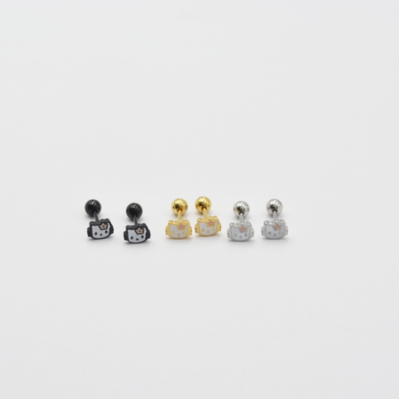 Ahellogirl Anting Tusuk Motif Kartun Lucu KT Kucing Tidak Luntur Bahan Titanium Steel Untuk Wanita