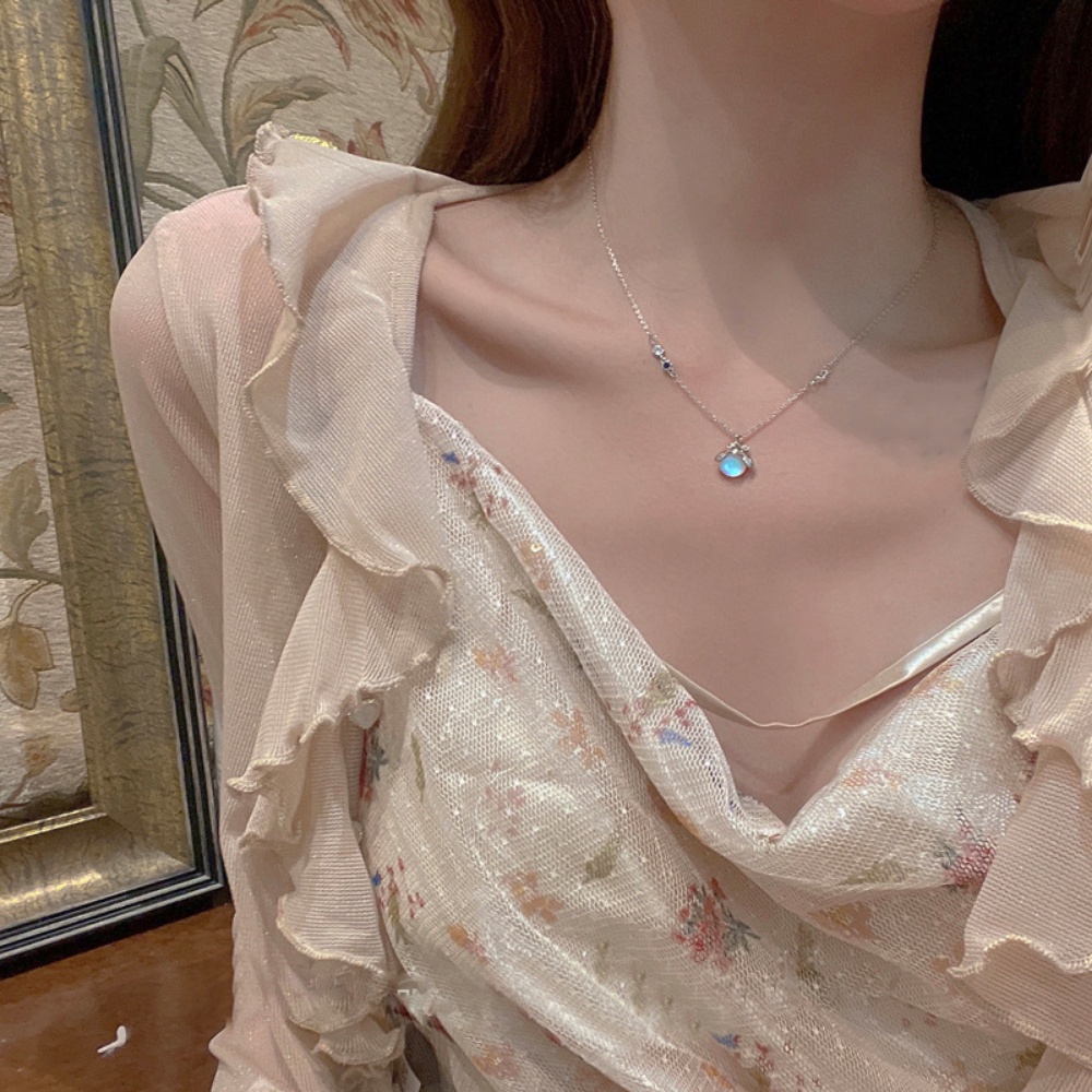 Niche All-match Firefly Moonstone Kalung Baru Rantai Tulang Selangka Versi Korea Dari Rantai Tulang Selangka Sederhana Sebagai Hadiah Untuk Pacar Perhiasan Gadis Seksi