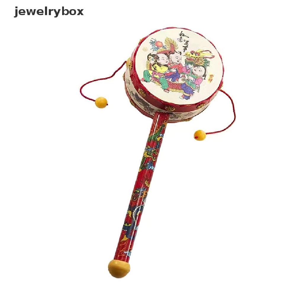 [jewelrybox] 1pc Kartun Tamborin Cina Tangan Drum Mainan Klasik Tradisional Berputar Rattle Drum Tangan BellHand Drum Mainan Anak Alat Musik Butik