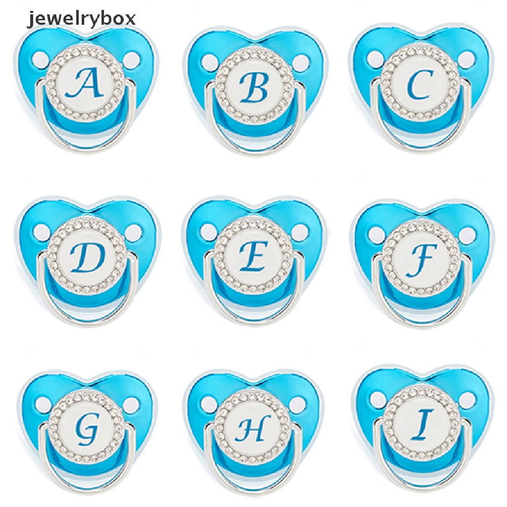 [jewelrybox] Huruf Inisial Nama Biru Dot Bayi BPA Free Silicone Dot Nipple Butik