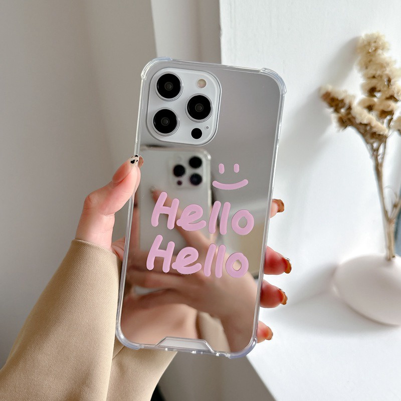 [Anti Jatuh Cermin] Pretty Makeup Silikon Soft Case IPhone 6S 7 8 Plus X XR XS Max IPhone 11 12 13 14 Pro Max 14 Plus 7 +8+12 13 mini Wanita Cewek Pretty Pink Hello Letter