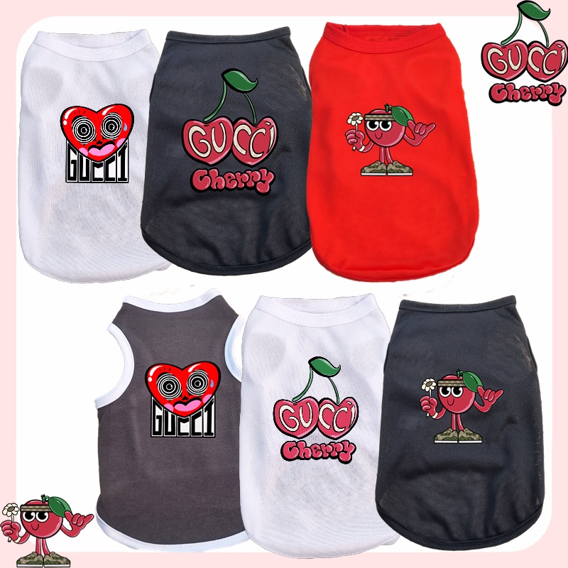 Fashion Strawberry &amp; Love &amp; Apple Logo Pet Dog Tank Top S-2XL Ukuran Kucing/poodle/Teddy