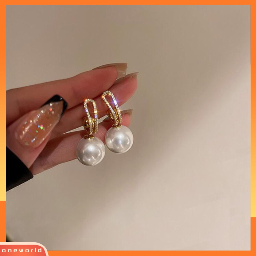 [EONE] 1pasang Anting Wanita Mutiara Imitasi Electroplating High Gloss Tahan Aus Geometris Dekorasi Colorfast Temperamen Women Stud Earrings Perhiasan Aksesori