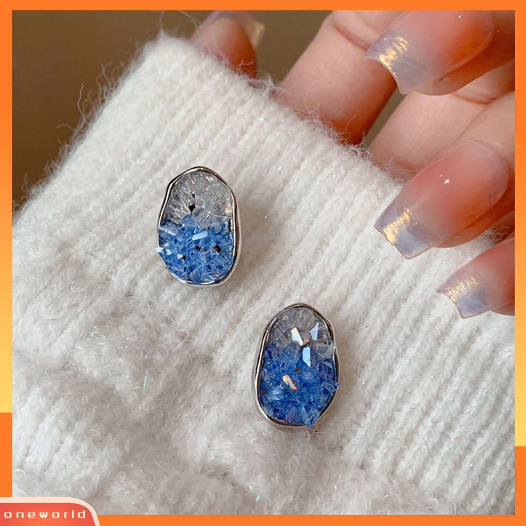 [EONE] 1pasang Wanita Anting Tidak Teratur Elektroplating Gradien Temperamen Kubik Zirkon Geometris Stud Anting Perhiasan Pesta