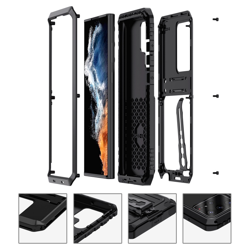 Casing Ponsel Anti Guncangan Bahan Metal Aluminium Untuk Samsung S21Plus Ultra FE Ultra Plus 23U Cover Dengan kickstand