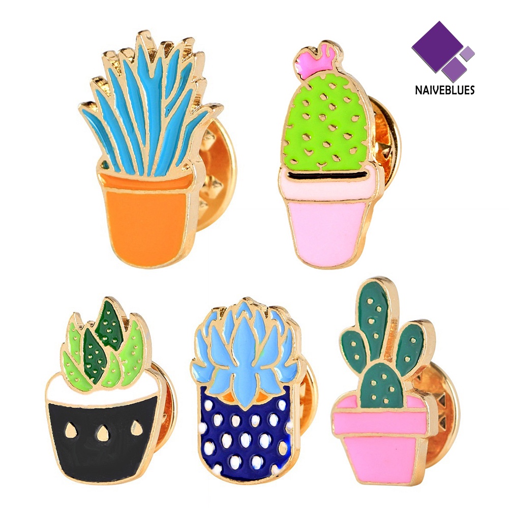 &lt; Naiveblues &gt; Fashion Kaktus Pot Tanaman Enamel Wanita Kemeja Bros Kerah Pin