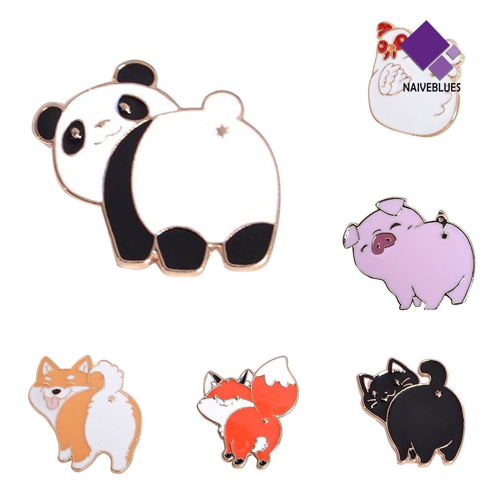 < Naiveblues > 1Pc Unisex Hewan Lucu Panda Anjing Babi Kerah Bros Pin Lencana Pin