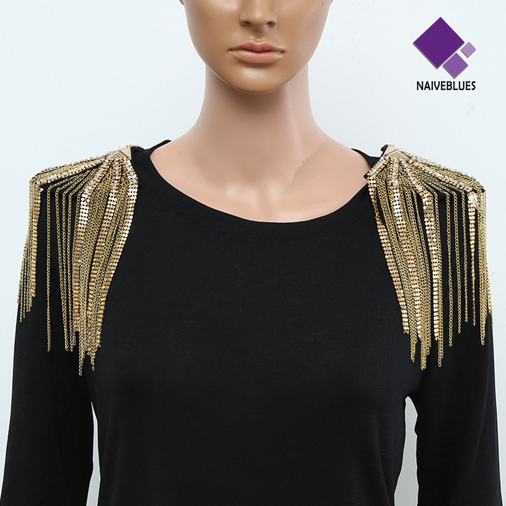 &lt; Naiveblues &gt; Bahu Epaulet Panjang Jumbai Logam Payet Berlian Imitasi Elegan Pria Wanita Papan Lencana Bros