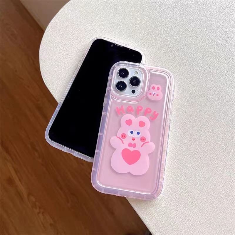 IPHONE Ins Kelinci Casing Ponsel Cocok Untuk Iphone11 14 14pro 14plus 13 13mini 13pro 13prm iPhone12 7Plus 8Plus Xr XS 13 12mini Pro Max Empat Sudut Casing Ponsel Transparan Tahan Guncangan