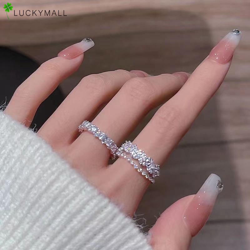 Cincin Jari Adjustable Zircon Elegan Untuk Wanita Aksesoris Perhiasan Cincin Kristal Fashion