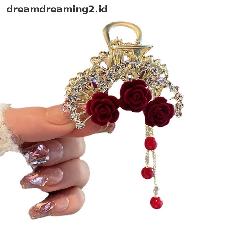 (dream) 1pc Pearl Rose Jepit Rambut Pearl Tassel Hair Clip Woman Hair Claw Perhiasan Aksesoris Rambut Hiasan Kepala Peri//