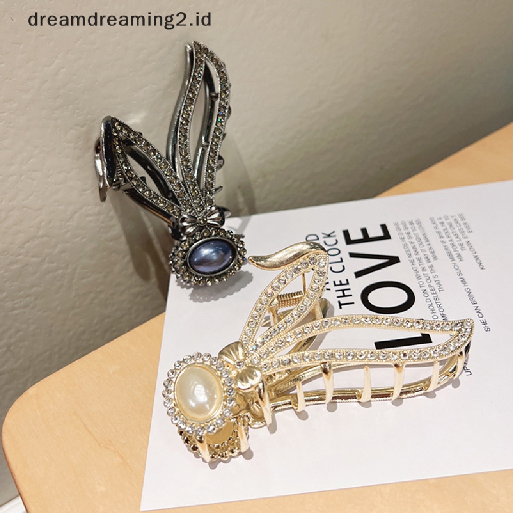 (dream) Women Rabbit Series Elegant Crystal Rabbit Ears Hair Clip Jepit Rambut Bunga Hiasan Kepala Ekor Kuda Untuk Wanita Hair Claw//