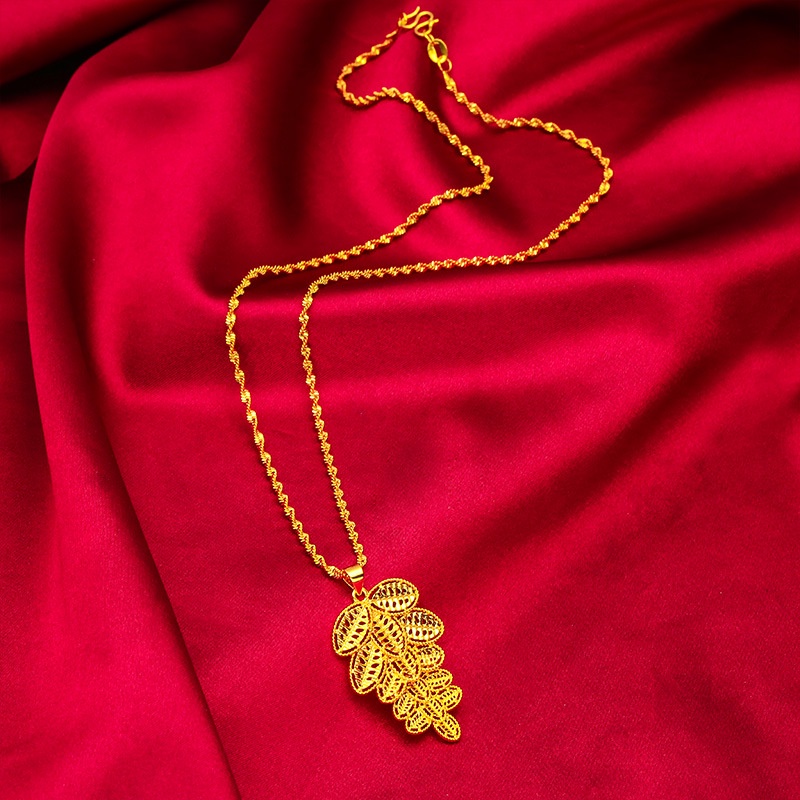 Goldkingdom Perhiasan Fashion 24K Bangkok Aksesoris Ready Stock Wanita Daun Cincin Liontin Kalung Set