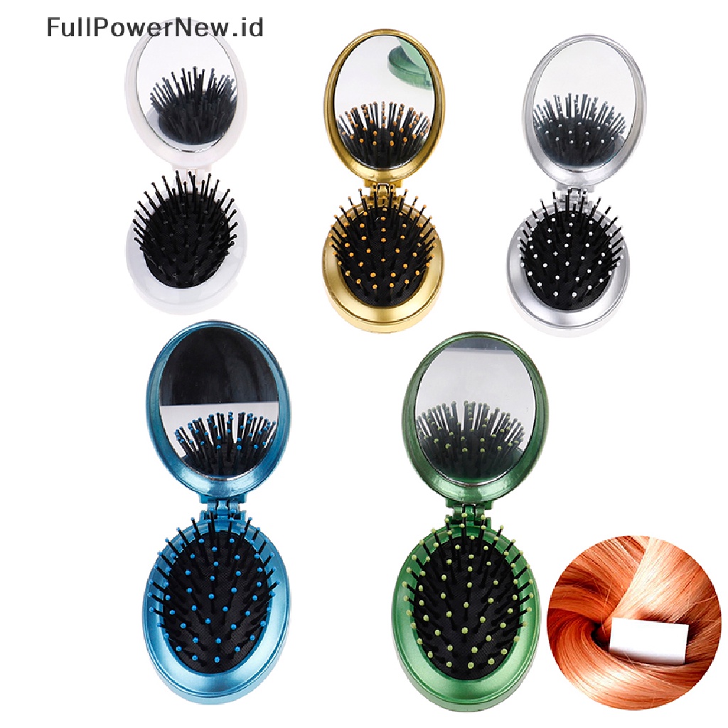 Power Sikat Rambut Lipat travel Portable Dengan Cermin compact pocket size comb gifts ID