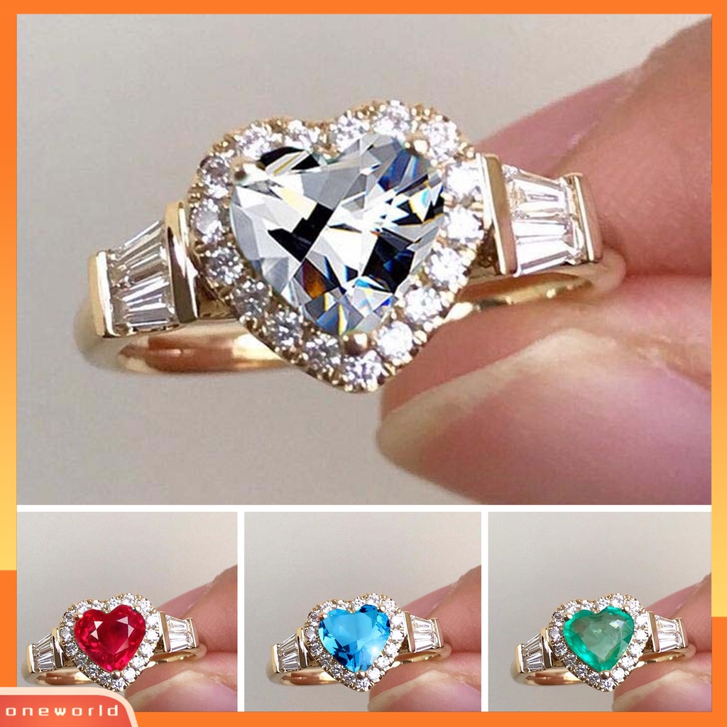 [EONE] Cincin Kawin Cantik Electroplating Retro Hadiah Golden Love Hati Berlian Imitasi Jari Cincin Fashion Perhiasan