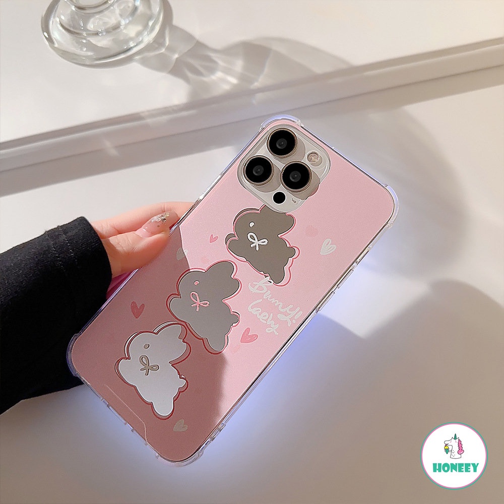 Ins Korea Kelinci Merah Muda Flowr Ponsel Rantai Cermin Soft Case Untuk Iphone14 12 11 13 Pro Max Case iPhone 11 Pro Max Pelindung Penutup Belakang