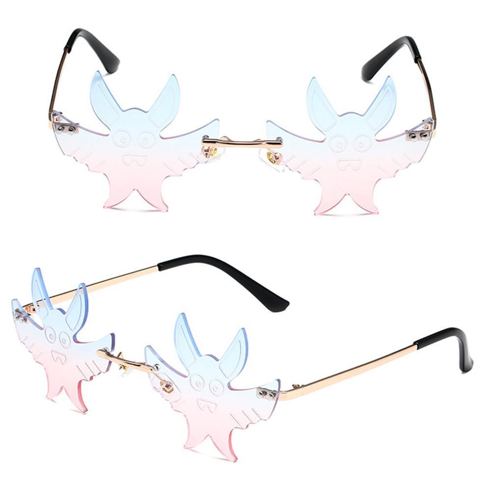 R-flower Bat Shaped Sunglasses Lucu Disco Pesta Wanita Dan Pria Eyewear Rimless