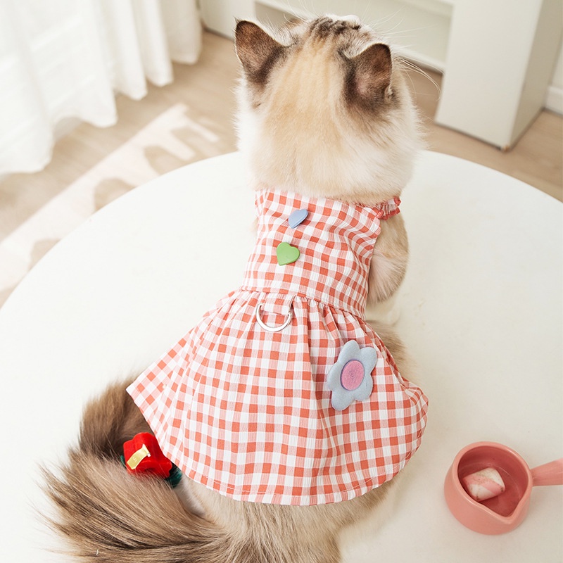 Love Plaid Towable Strap Pet Skirt S-XXL Ukuran Kucing/Anjing/Putri Style/Teddy Clothes