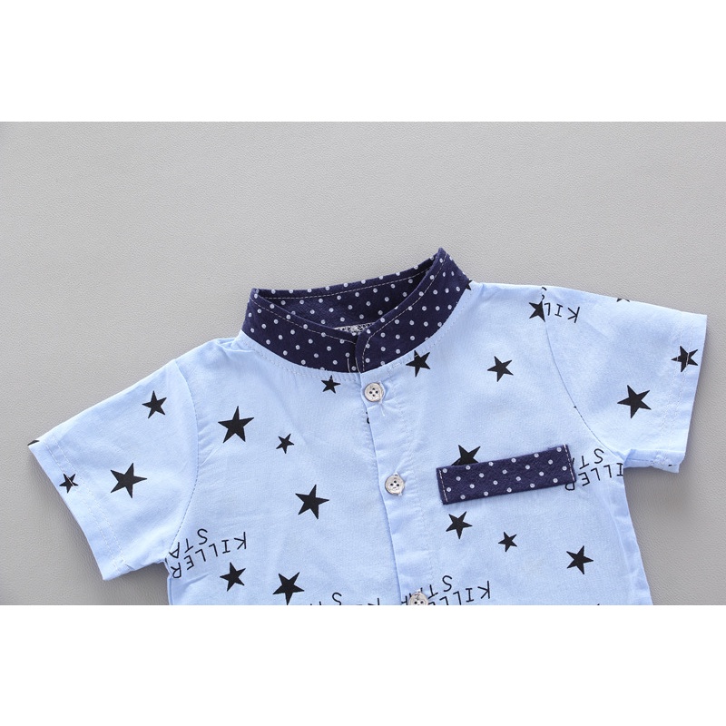 1234OS - (6bln-4tahun) Setelan Kemeja Anak Motif Stars Import / Baju Anak Import / Setelan Kemeja Lengan Pendek Anak / Kemeja Anak Lengan Pendek.